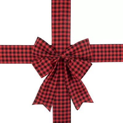 Northlight 14ft Red Buffalo Plaid  Door Bow Indoor Ribbon