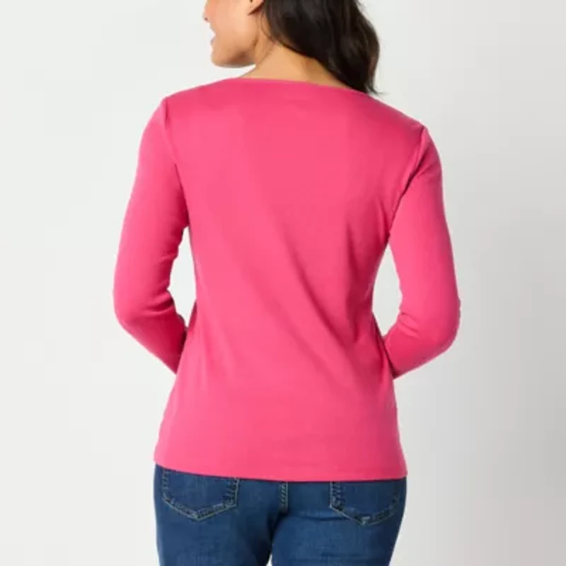 Liz Claiborne Womens Crew Neck Long Sleeve T-Shirt