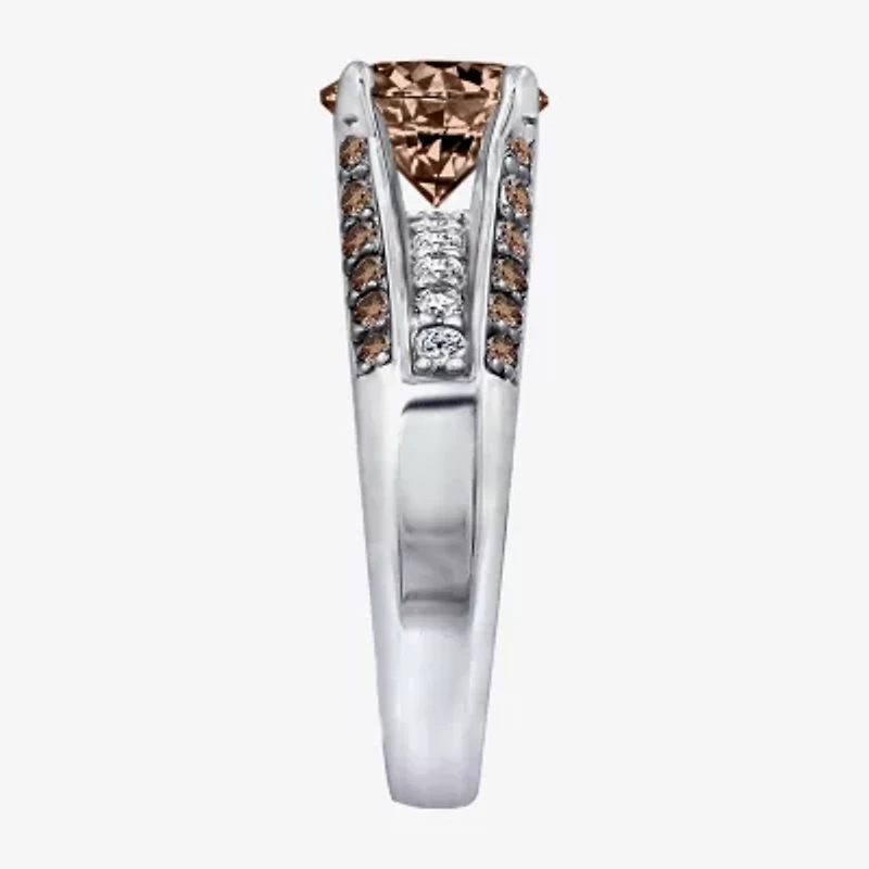 Diamonart Womens Cubic Zirconia Sterling Silver Side Stone Engagement Ring