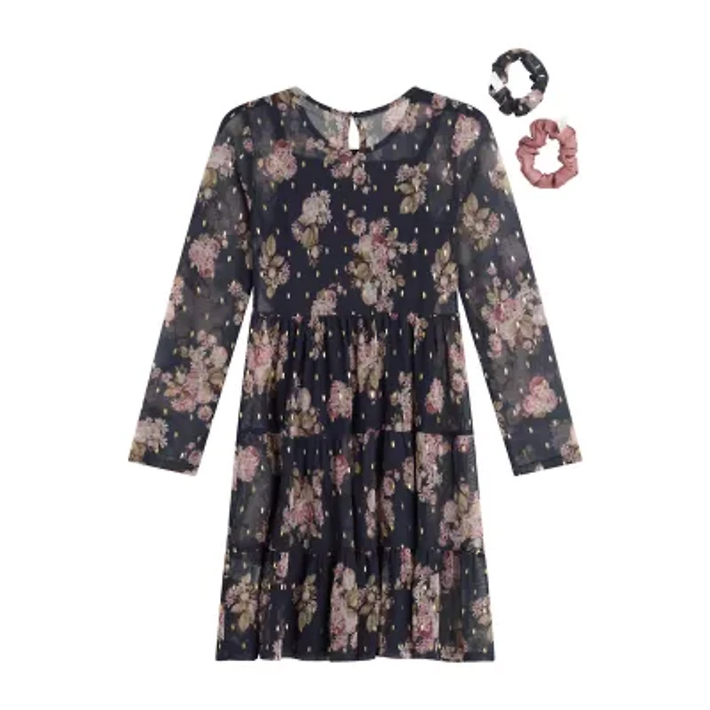 Knit Works Big Kid Girls Long Sleeve Fitted Sleeve A-Line Dress