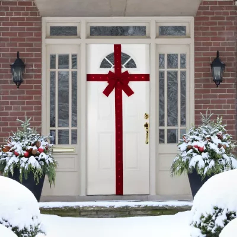 Northlight 14ft Prelit Red Velvet  Door Bow Indoor Ribbon