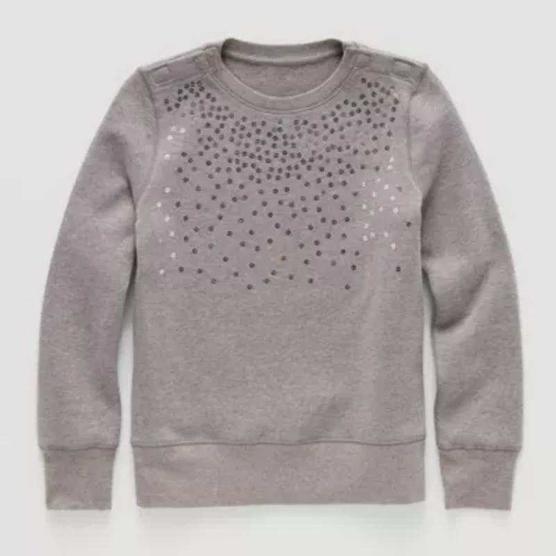 Thereabouts Bling Little & Big Kid Girls Easy-on + Easy-off Round Neck Fleece Adaptive Long Sleeve Sweatshirt