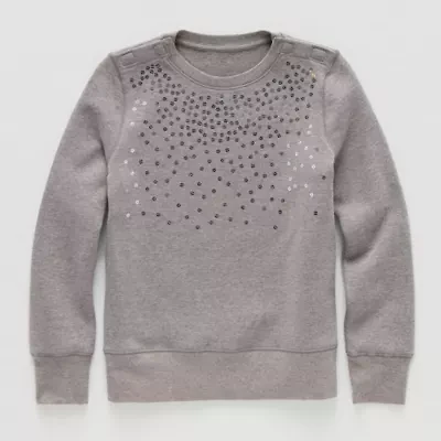 Thereabouts Bling Little & Big Kid Girls Easy-on + Easy-off Round Neck Fleece Adaptive Long Sleeve Sweatshirt