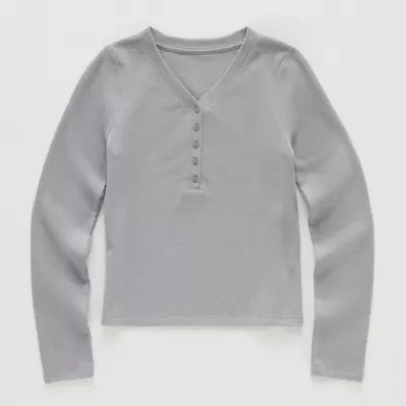 Thereabouts Little & Big Kid Girls Henley Neck Long Sleeve T-Shirt
