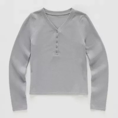 Thereabouts Little & Big Kid Girls Henley Neck Long Sleeve T-Shirt