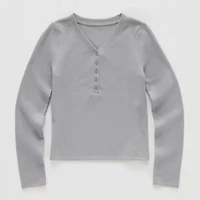 Thereabouts Little & Big Kid Girls Henley Neck Long Sleeve T-Shirt
