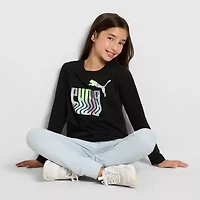 PUMA Big Kid Girls Crew Neck Long Sleeve Regular Fit Graphic T-Shirt