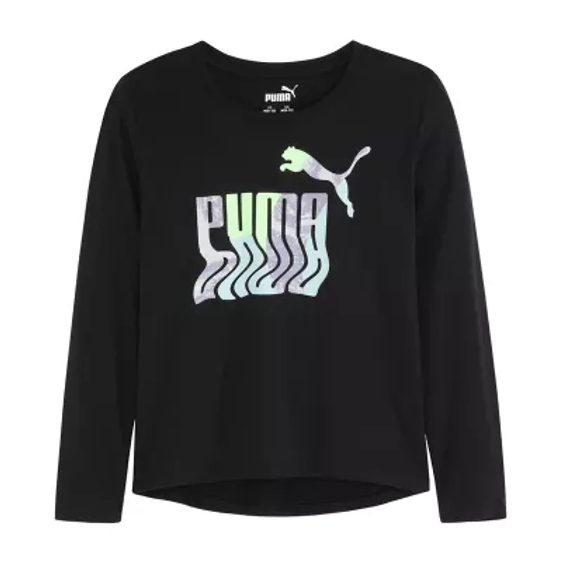 PUMA Big Kid Girls Crew Neck Long Sleeve Regular Fit Graphic T-Shirt