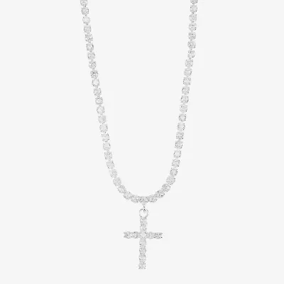 Sparkle Allure Womens Cubic Zirconia Pure Silver Over Brass 16 Inch Tennis Necklace