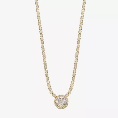 Sparkle Allure Womens Cubic Zirconia 14K Gold Over Brass 16 Inch Tennis Necklace