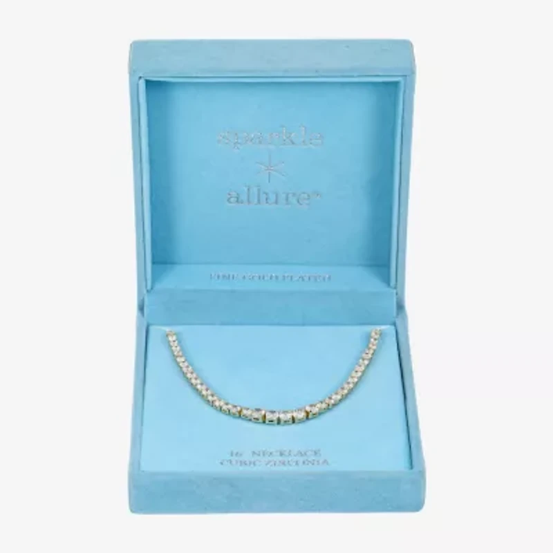 Sparkle Allure Womens Cubic Zirconia 14K Gold Over Brass 16 Inch Tennis Necklace