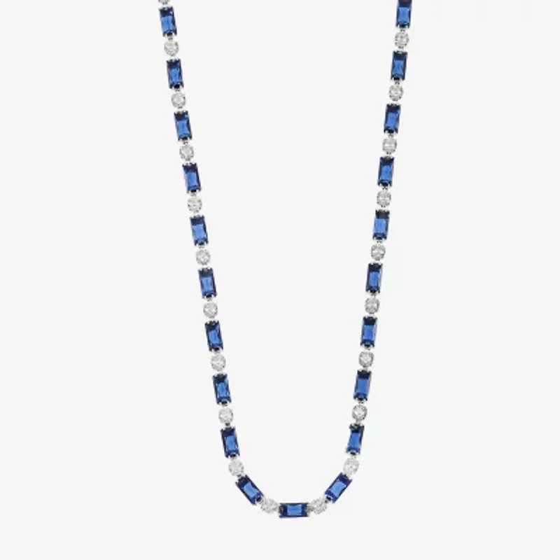 Sparkle Allure Womens Blue Cubic Zirconia Pure Silver Over Brass 16 Inch Tennis Necklace