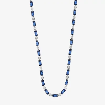 Sparkle Allure Womens Blue Cubic Zirconia Pure Silver Over Brass 16 Inch Tennis Necklace