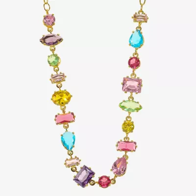 Sparkle Allure Womens Multi Color Cubic Zirconia 14K Gold Over Brass 16 Inch Tennis Necklace