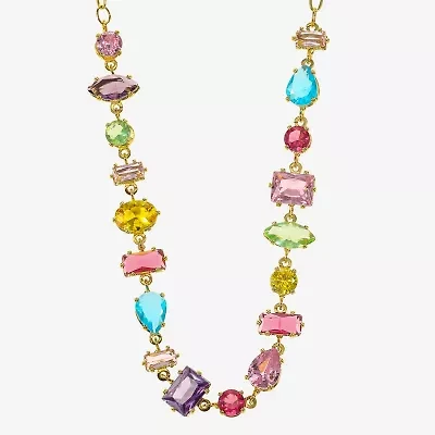Sparkle Allure Womens Multi Color Cubic Zirconia 14K Gold Over Brass 16 Inch Tennis Necklace