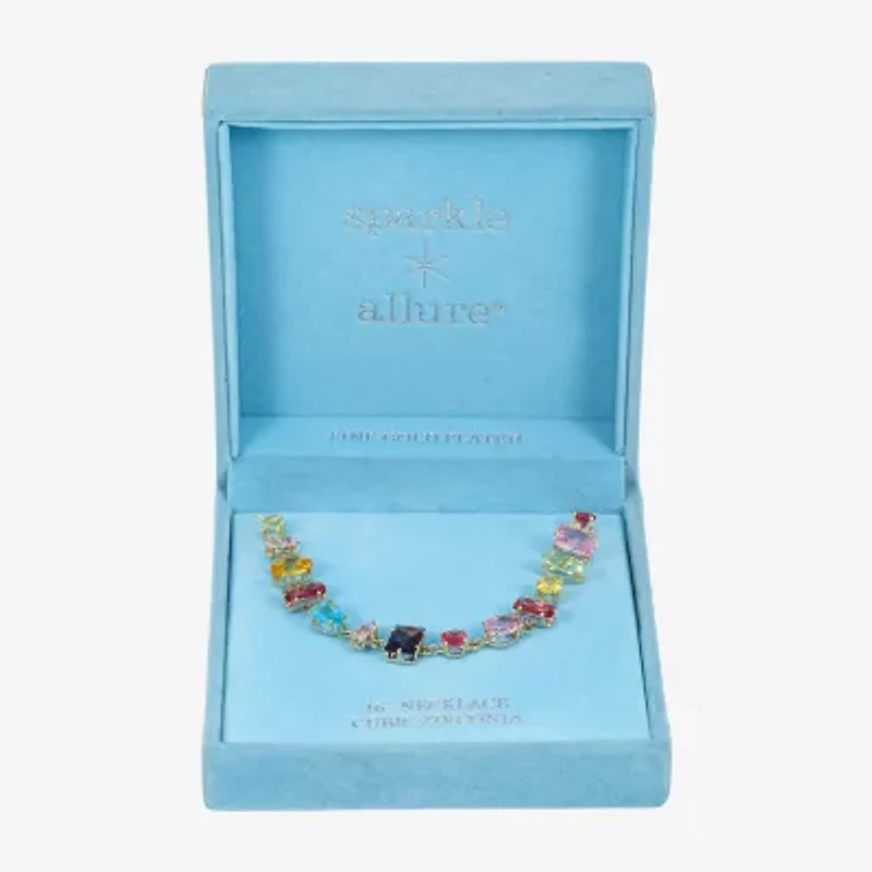 Sparkle Allure Womens Multi Color Cubic Zirconia 14K Gold Over Brass 16 Inch Tennis Necklace