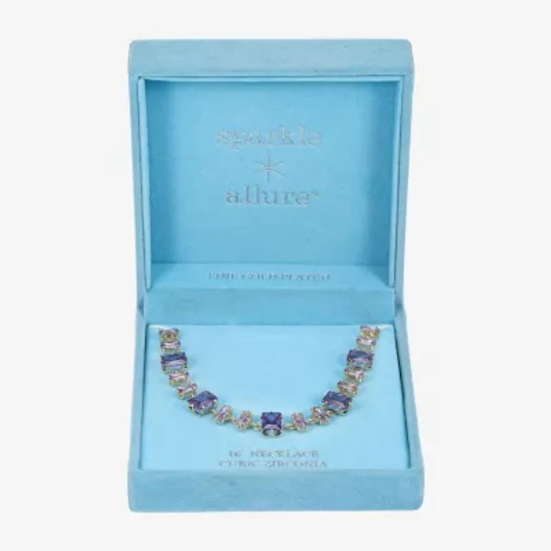 Sparkle Allure Womens Purple Cubic Zirconia 14K Gold Over Brass 16 Inch Tennis Necklace