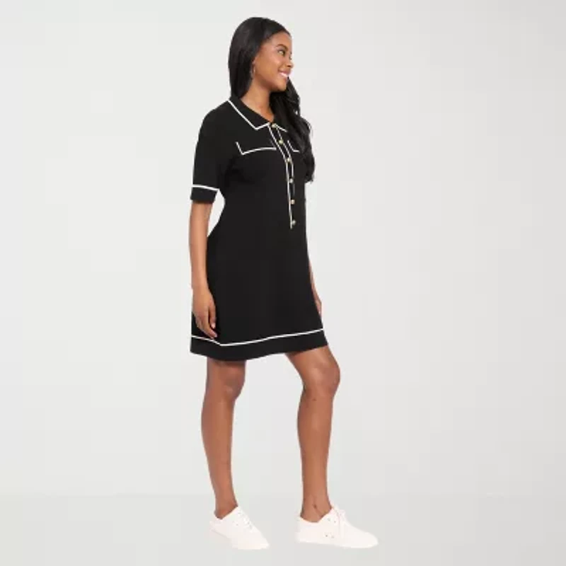 London Times Womens Short Sleeve Sweater Dress