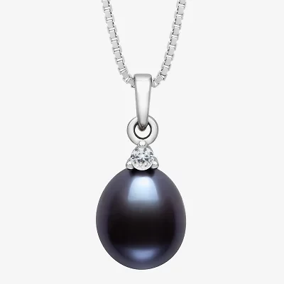 Womens Black Cultured Freshwater Pearl Sterling Silver 18 Inch Pendant Necklace