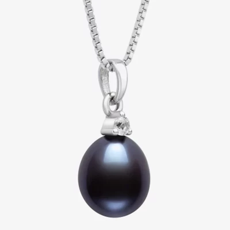 Womens Black Cultured Freshwater Pearl Sterling Silver 18 Inch Pendant Necklace