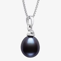 Womens Black Cultured Freshwater Pearl Sterling Silver 18 Inch Pendant Necklace