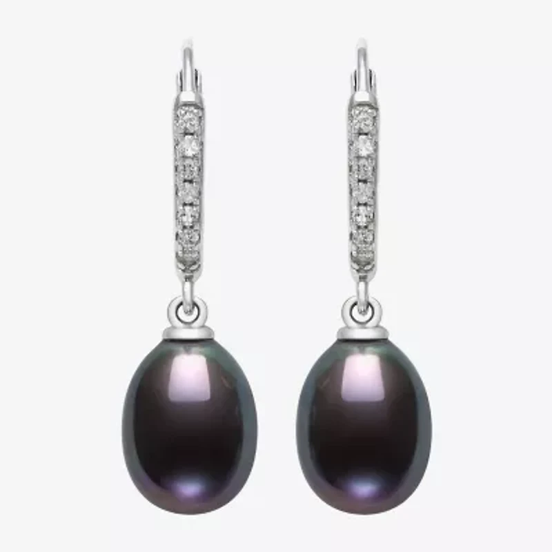 Womens Black Cultured Freshwater Pearl Sterling Silver Drop Earrings