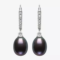 Womens Black Cultured Freshwater Pearl Sterling Silver Drop Earrings