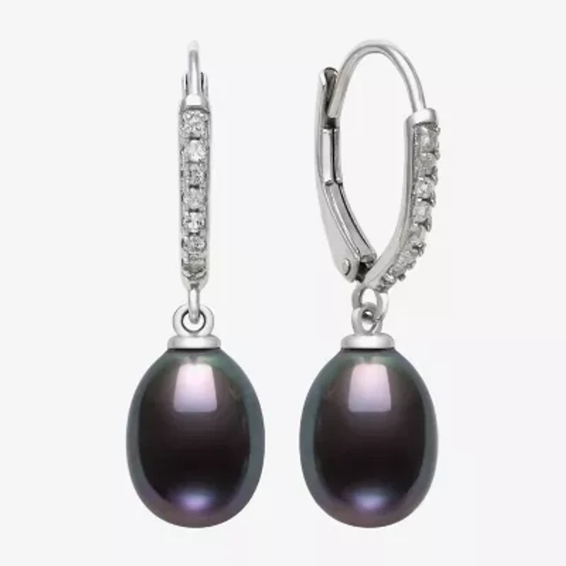 Womens Black Cultured Freshwater Pearl Sterling Silver Drop Earrings