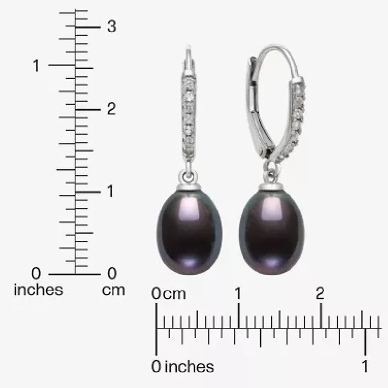 Womens Black Cultured Freshwater Pearl Sterling Silver Drop Earrings