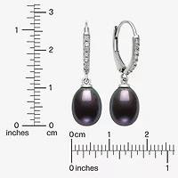 Womens Black Cultured Freshwater Pearl Sterling Silver Drop Earrings