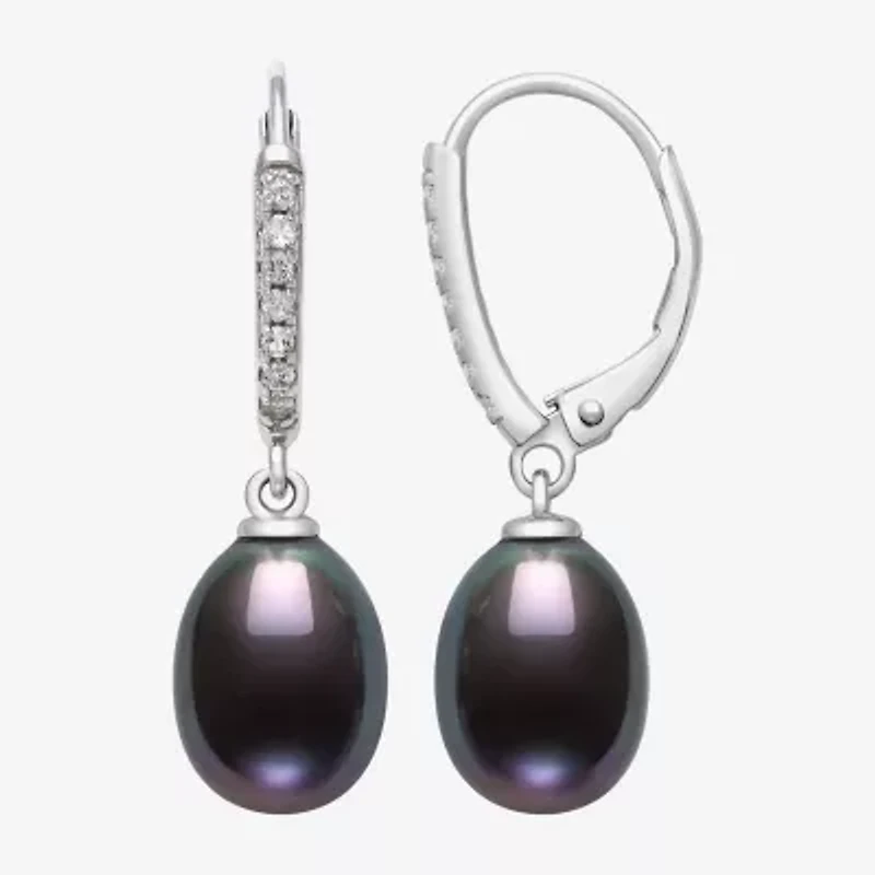 Womens Black Cultured Freshwater Pearl Sterling Silver Drop Earrings