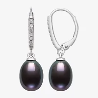 Womens Black Cultured Freshwater Pearl Sterling Silver Drop Earrings