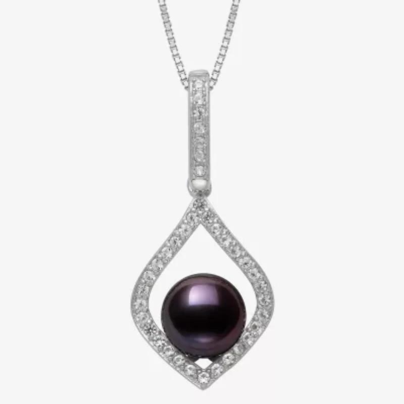 Womens Black Cultured Freshwater Pearl Sterling Silver 18 Inch Pendant Necklace