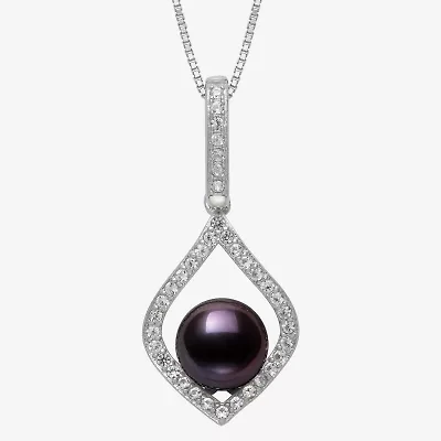 Womens Black Cultured Freshwater Pearl Sterling Silver 18 Inch Pendant Necklace