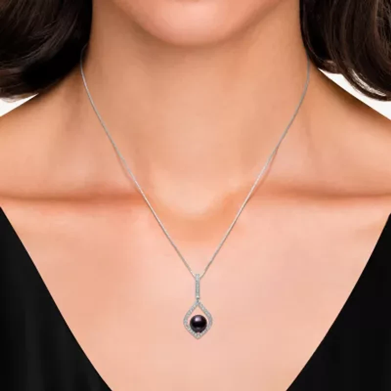 Womens Black Cultured Freshwater Pearl Sterling Silver 18 Inch Pendant Necklace