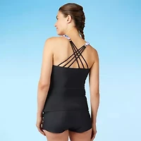 Free Country Womens Built Bra Shirred Stretch Fabric Tankini Swimsuit Top