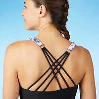 Free Country Womens Built Bra Shirred Stretch Fabric Tankini Swimsuit Top
