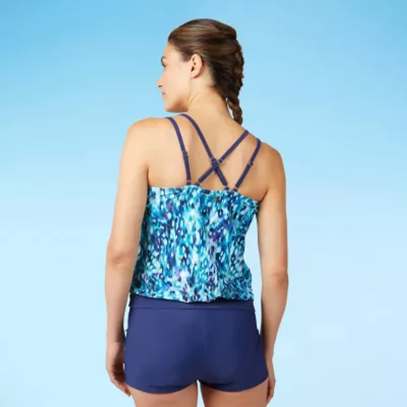 Free Country Womens Adjustable Straps Built Bra Abstract Blouson Swimsuit Top