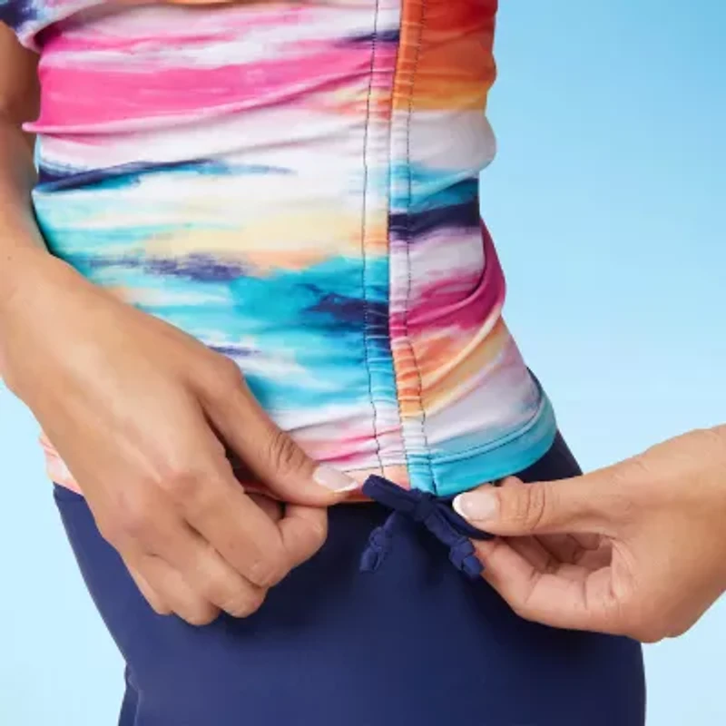 Free Country Womens Built Bra Shirred Stretch Fabric Striped Tankini Swimsuit Top