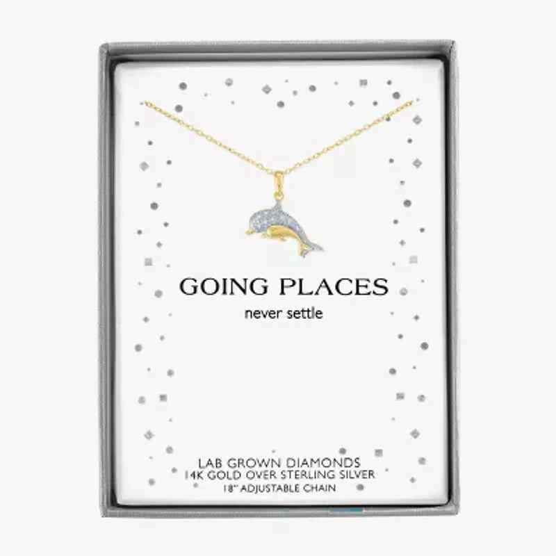 Diamond Accent (G-H, Si2-I1), Dolphin Womens Diamond Accent Lab Grown White Diamond Accent 14K Gold Over Silver 16 Inch Pendant Necklace