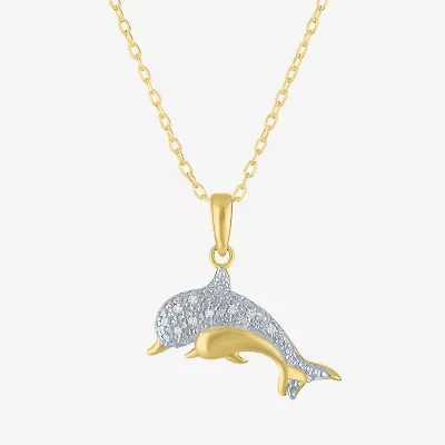 Diamond Accent (G-H, Si2-I1), Dolphin Womens Diamond Accent Lab Grown White Diamond Accent 14K Gold Over Silver 16 Inch Pendant Necklace