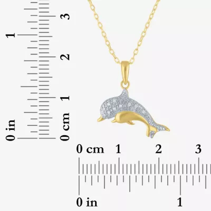 Diamond Accent (G-H, Si2-I1), Dolphin Womens Diamond Accent Lab Grown White Diamond Accent 14K Gold Over Silver 16 Inch Pendant Necklace