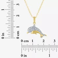 Diamond Accent (G-H, Si2-I1), Dolphin Womens Diamond Accent Lab Grown White Diamond Accent 14K Gold Over Silver 16 Inch Pendant Necklace