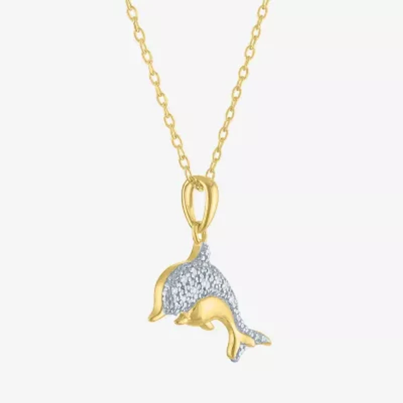 Diamond Accent (G-H, Si2-I1), Dolphin Womens Diamond Accent Lab Grown White Diamond Accent 14K Gold Over Silver 16 Inch Pendant Necklace