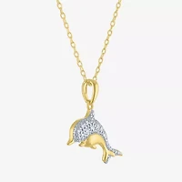 Diamond Accent (G-H, Si2-I1), Dolphin Womens Diamond Accent Lab Grown White Diamond Accent 14K Gold Over Silver 16 Inch Pendant Necklace