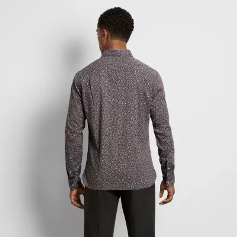 Van Heusen Everyday Defense Stain Shield Mens Long Sleeve Slim Fit Stretch Fabric Wrinkle Free Button-Down Shirt