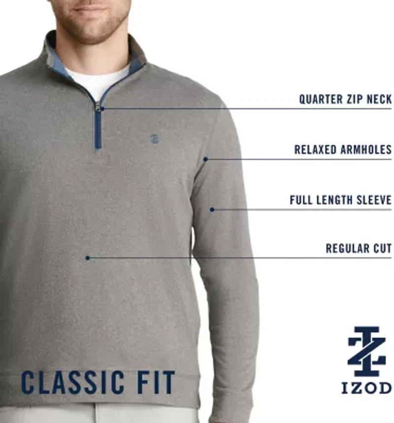 IZOD Saltwater Microfleece Mens Long Sleeve Quarter-Zip Pullover