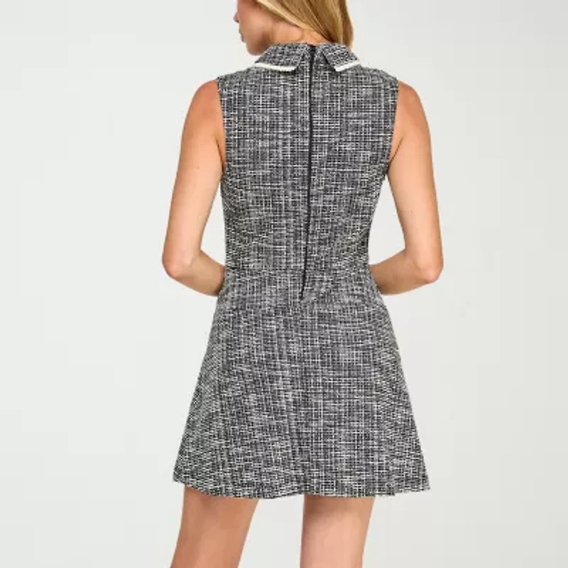 City Triangle Womens Sleeveless Pearl Trim Juniors Fit + Flare Dress