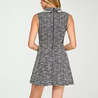 City Triangle Womens Sleeveless Pearl Trim Juniors Fit + Flare Dress