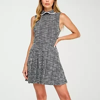 City Triangle Womens Sleeveless Pearl Trim Juniors Fit + Flare Dress